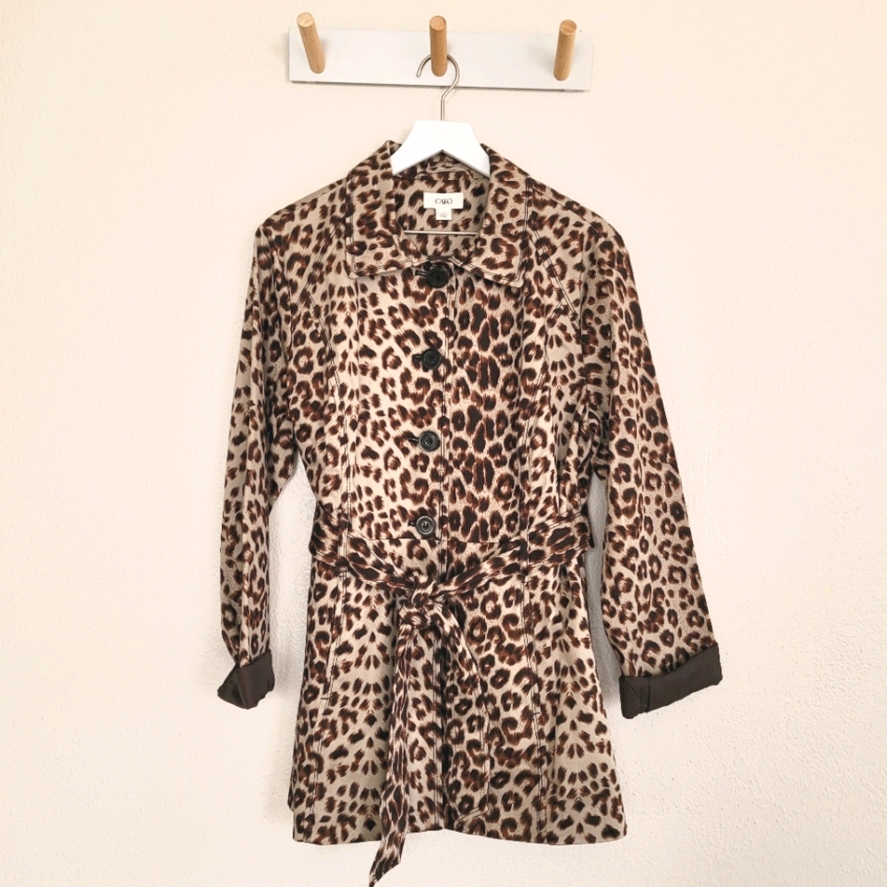 Cato | NWT Leopard Animal Print Belted Trench Coat L